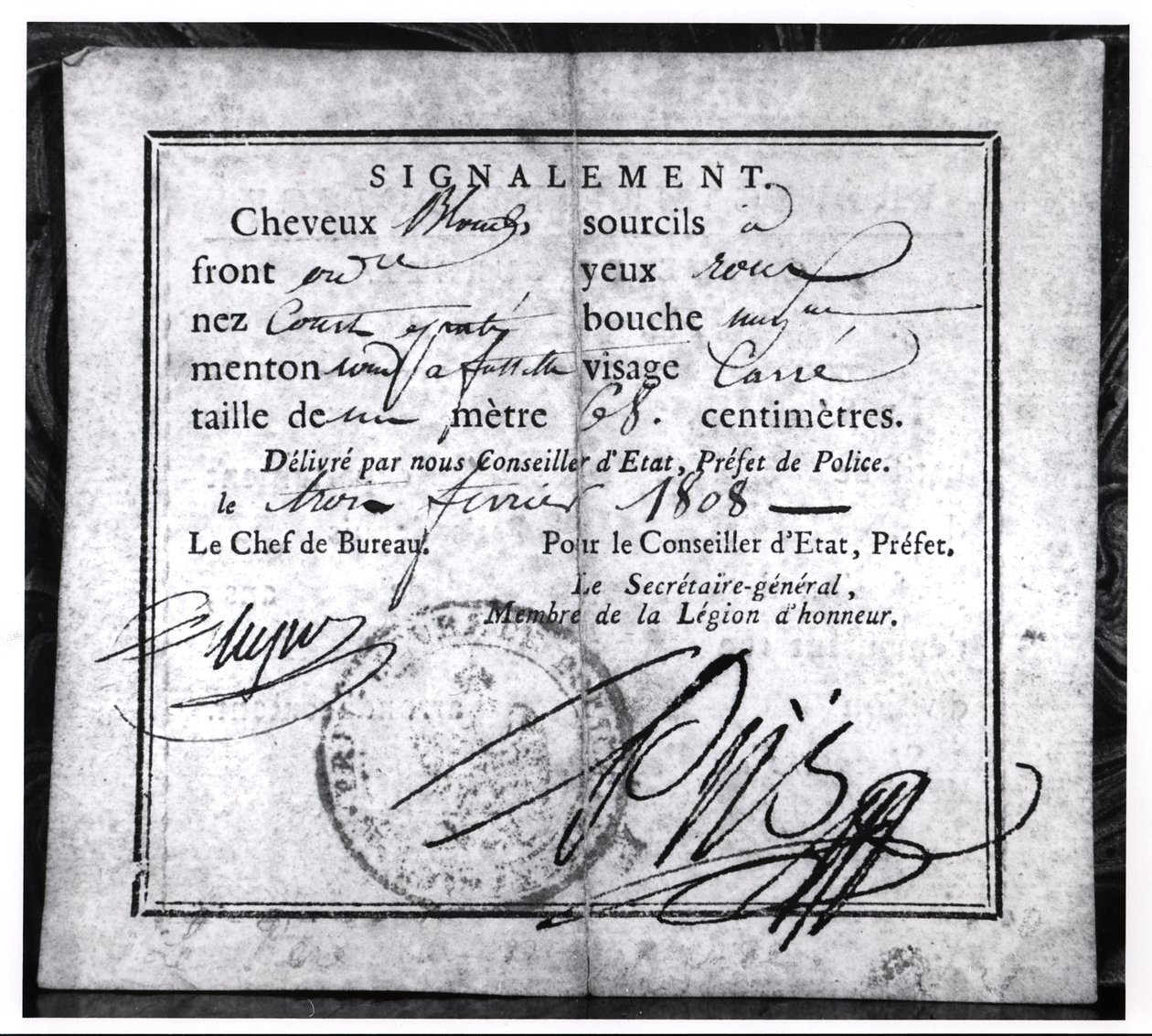 Güvenlik Kartının arka yüzü, 1808 (kağıt üzerine kalem ve mürekkep) by French School