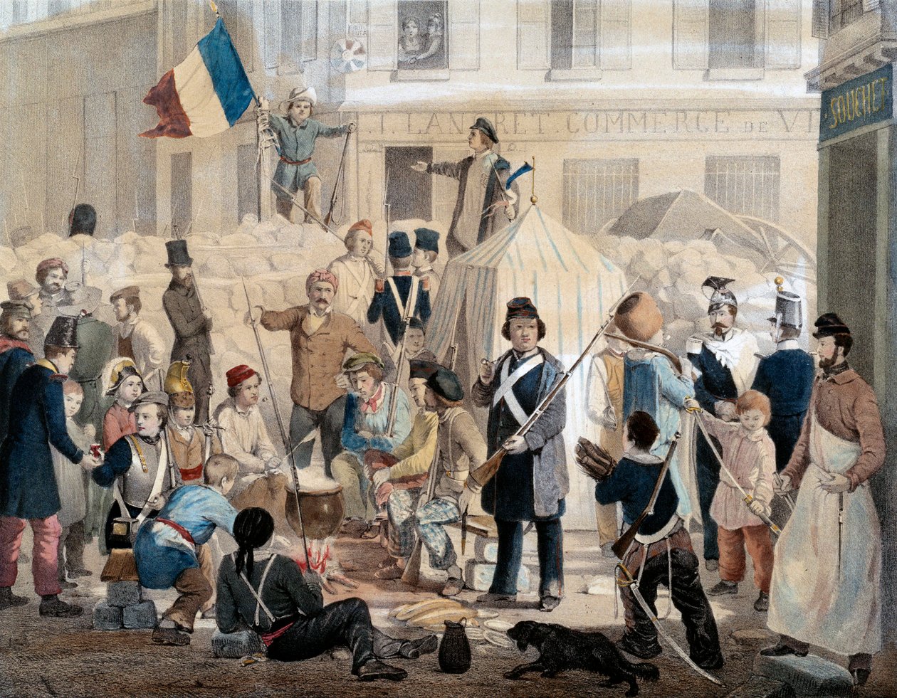 1848 Devrimi: Rue Coquenard Barikatı (25 Şubat) by French School