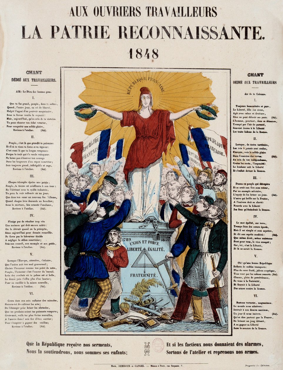 1848 devrimi ve ikinci cumhuriyetin doğuşu: “İşçilere, minnettar vatan” başlıklı manifesto ve şarkı, Cumhuriyet işçiler tarafından karşılanır. 1848 Paris, Musee Carnavalet by French School