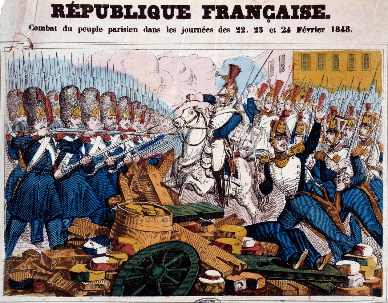 1848 Devrimi: 22, 23 ve 24 Şubat günlerinde Paris halkının barikatlardaki mücadelesi by French School