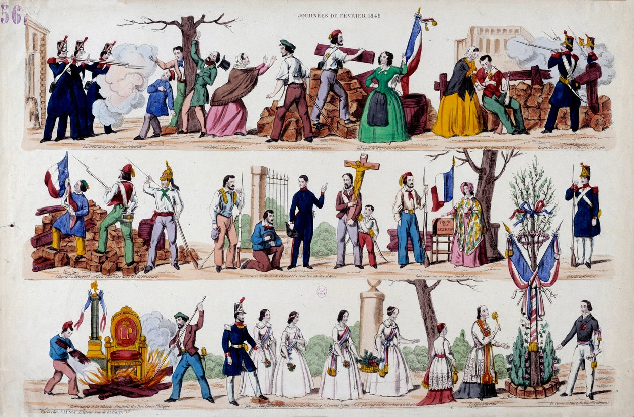 1848 Şubat Devrimi: 23 Şubat Ayaklanmasının büyük anları, barikatlar, ardından askerler, işçiler ve burjuvalar arasındaki kardeşlik, Louis Philippe I