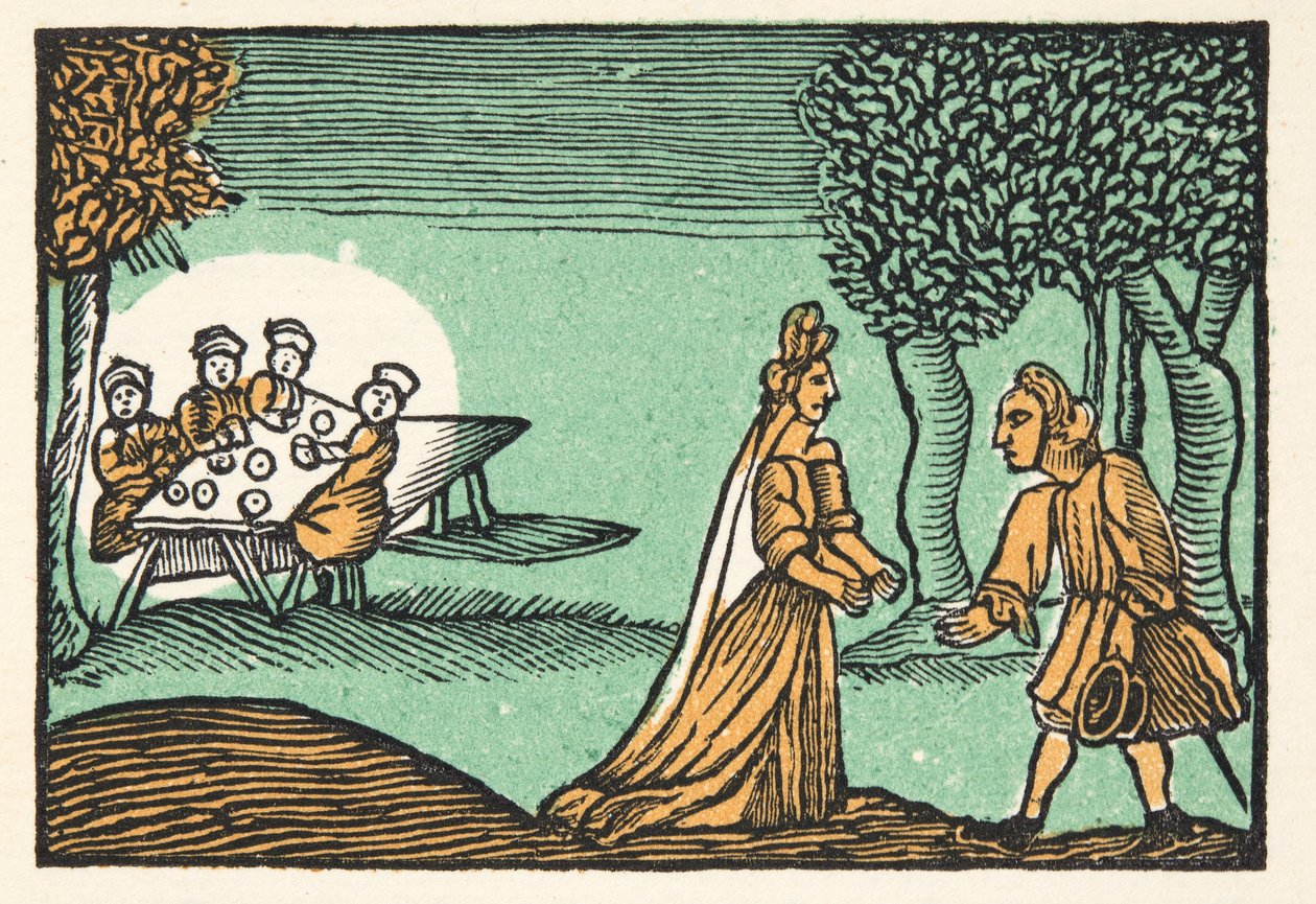 Riquet with the Tuft, Mother Goose, With Morals, M Perrault, pub tarafından anlatılan Geçmiş Zamanların Öyküleri veya Öykülerinden. 1925 (el renkli tahta baskı) by French School