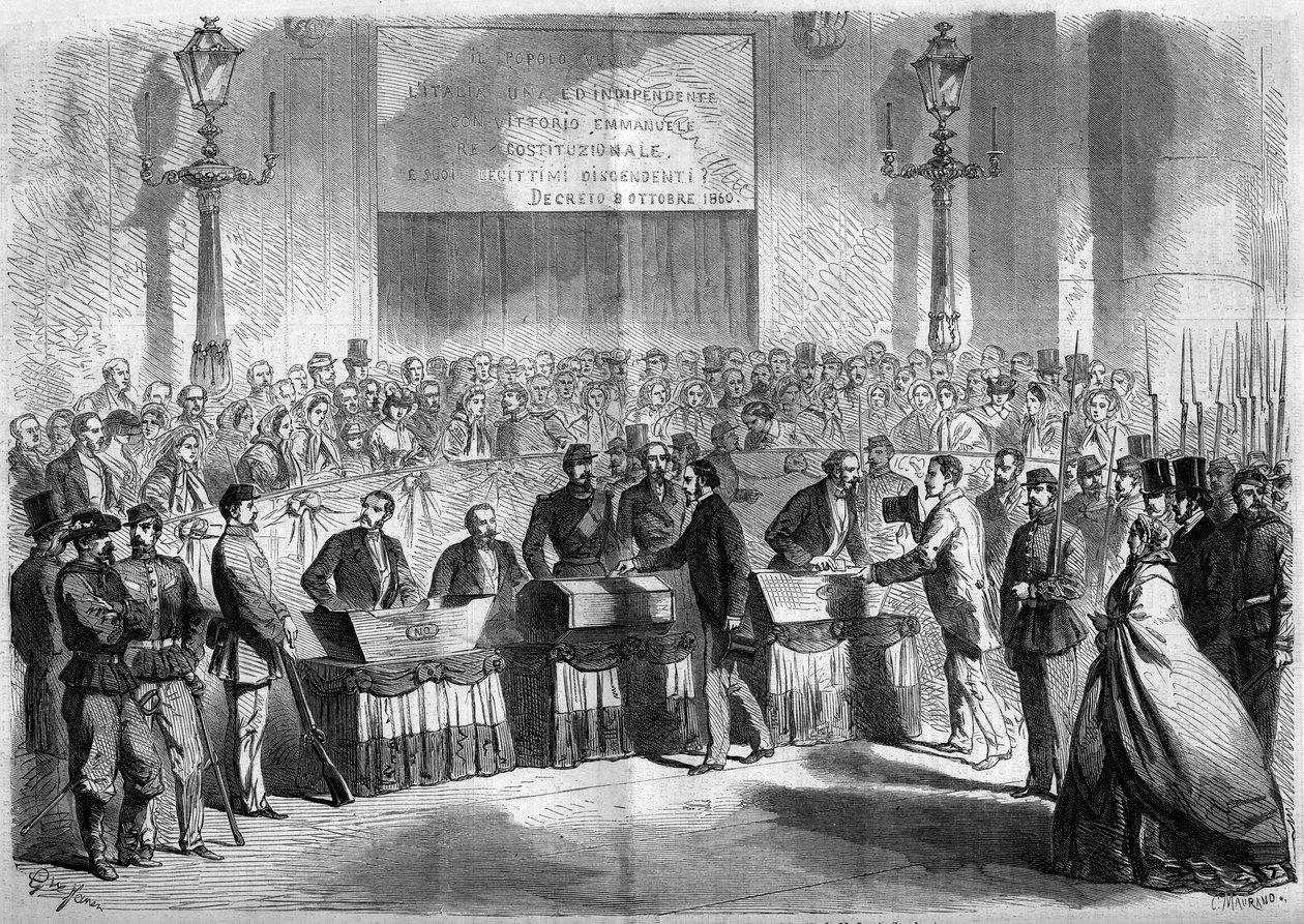 Risorgimento, Napoli, 21 Ekim 1860: Saint Francois de Paule kilisesindeki nüfusun, şehrin İtalya Krallığı