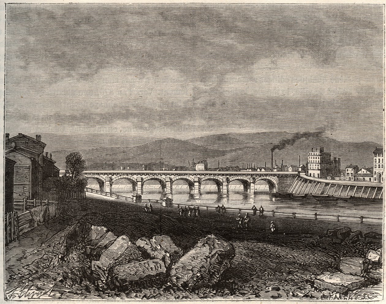 Roanne - Loire, Rhone-Alpes bölgesinde - V.A. Malt-Brown tarafından “La France illustrée: coğrafya, tarih, istatistiksel yönetim” de gravür. 1884 by French School