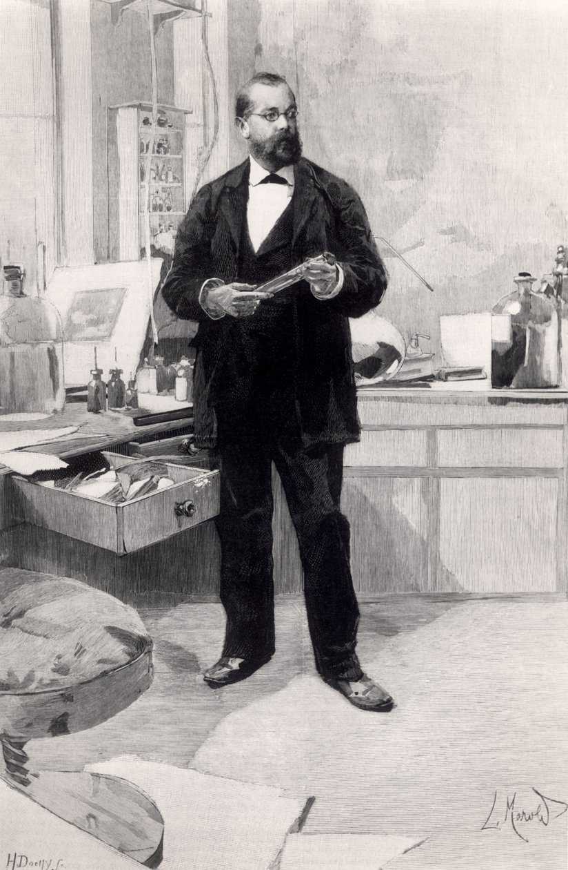 Robert Koch (1843-1910) laboratuvarında, Le Monde Illustre