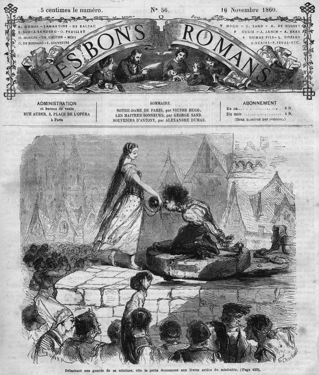 Roma dizisi: “” Notre Dame de Paris”, Victor Hugo (1802-1885). Quasimodo ve Esmeralda. “Les bons romantizm”de gravür by French School