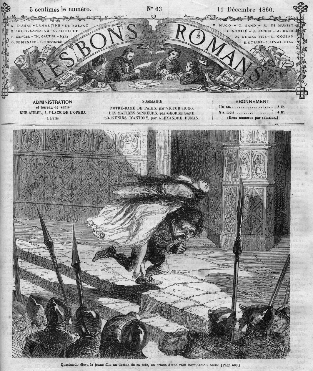 Roma dizisi: “” Notre Dame de Paris”, Victor Hugo (1802-1885). Quasimodo ve Esmeralda. “Les bons romantizm”de gravür by French School