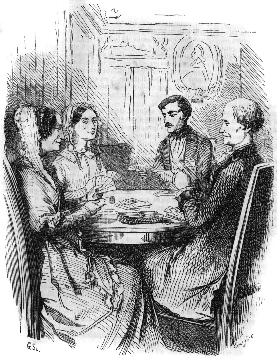 Roma dizisi: Alexandre Dumas (1802-1870) tarafından “Monte Cristo Kontu” (Monte-Cristo). Dört karakter arasında bir kağıt oyunu. “Les bons romantizm”de gravür by French School