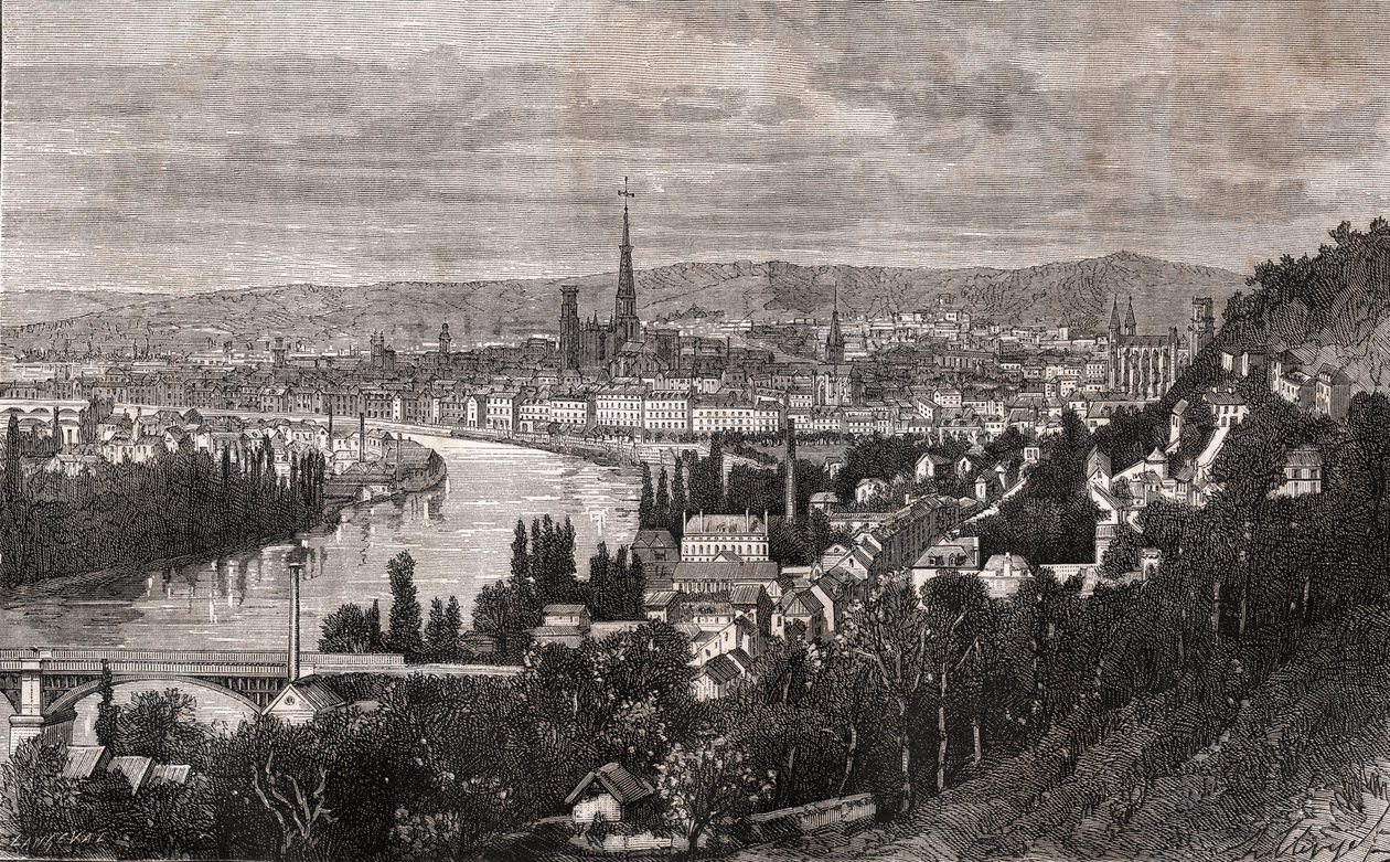 Rouen - Seine-Maritime - V.A. tarafından “La France illustree: coğrafya, tarih, istatistiksel yönetim” de gravür Malt-Kahverengi. 1884 by French School