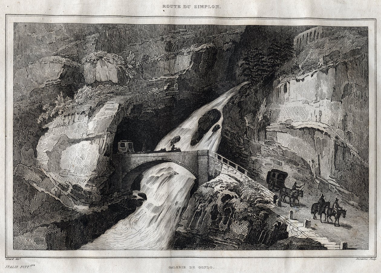 Route du Simplon - M. de Norvins, Ch. "" Pitoresk İtalya" dan gravür. Nodier 1834-1836. by French School