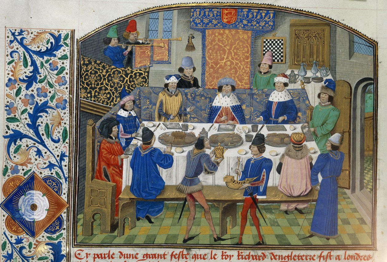 Roy 14 E IV fol.265v Dukes of York, Gloucester ve İrlanda Richard II ile yemek yiyor, Cilt III 