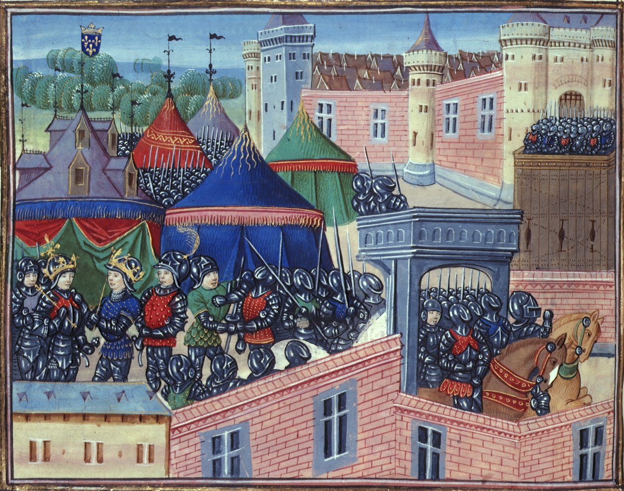 Royal 20 C.IX fol.137v Fransa ve Sicilya Kralları, ordularıyla Metz
