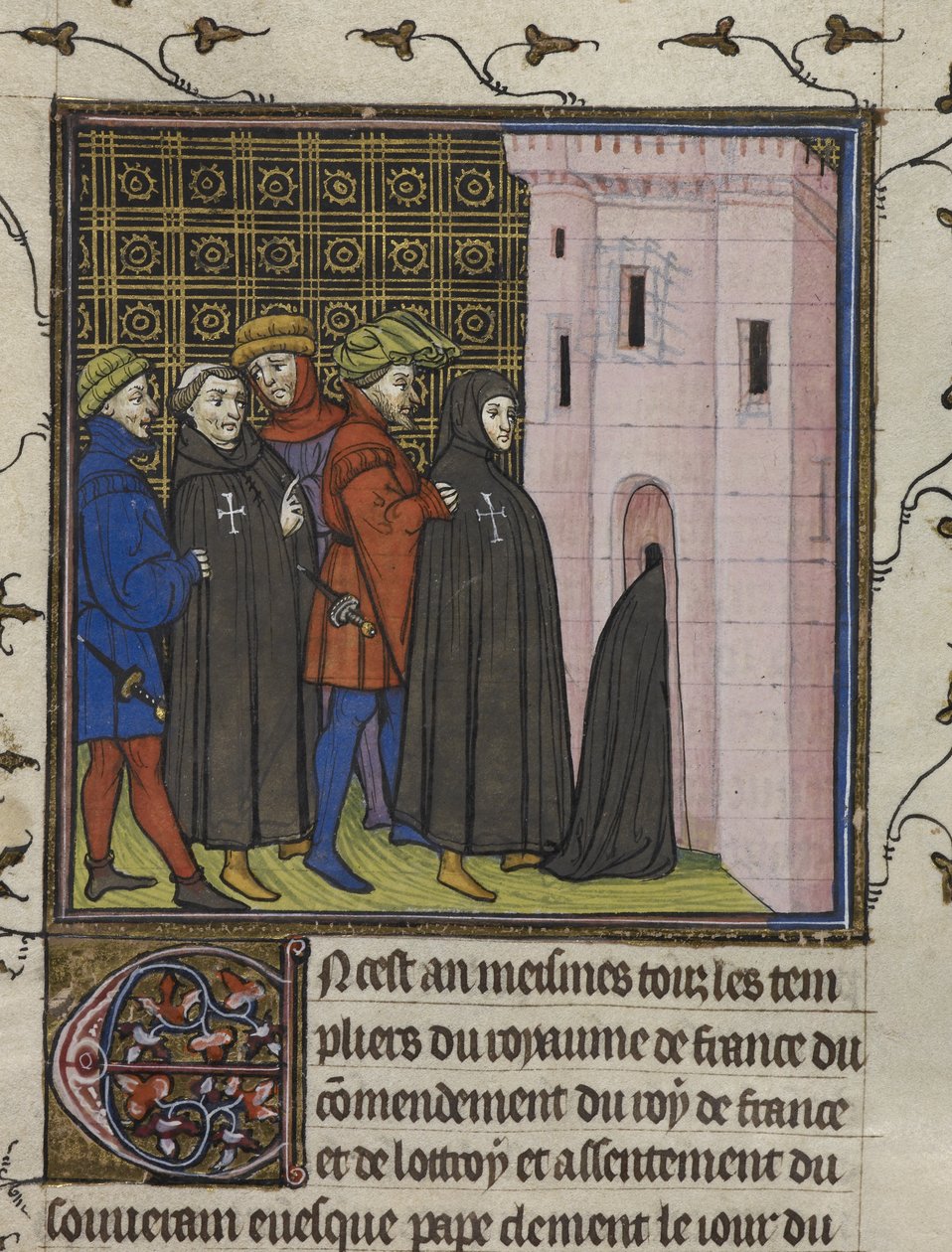 Kraliyet 20 C. VII, f. 42v, Tapınakçıların Tutuklanması, 13 Ekim by French School