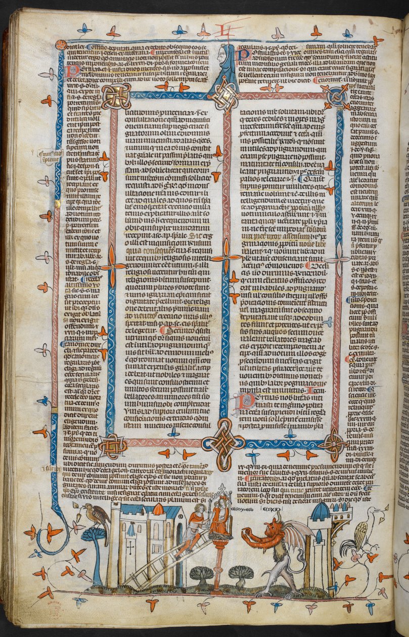Royal MS 10 E IV, f.209v, The Painter and the Devil, Decretals of Gregory IX ve parlak Bernard of Parma ('Smithfield Decretals'), c.1300-40 (parşömen) by French School