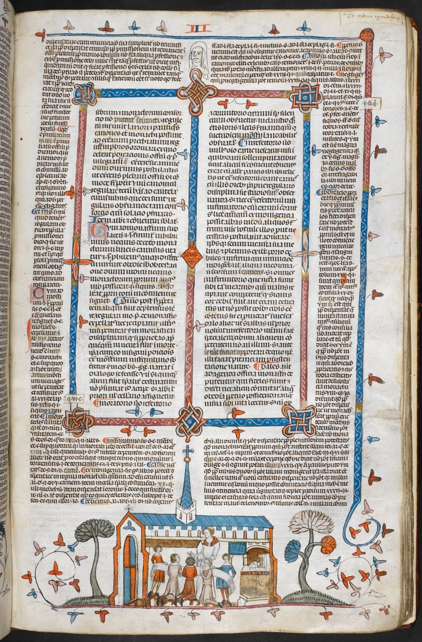 Royal MS 10 E IV f.211r, toplu halde iletişim kuranların bir alt-sayfa sahnesi, c.1300-40 (parşömen üzerine kalem ve mürekkep ve tempera) by French School