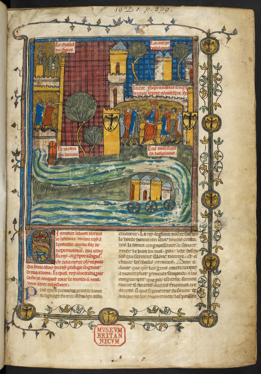 Royal MS 19 DI, f.1r, nesirde İskender Romanı by French School