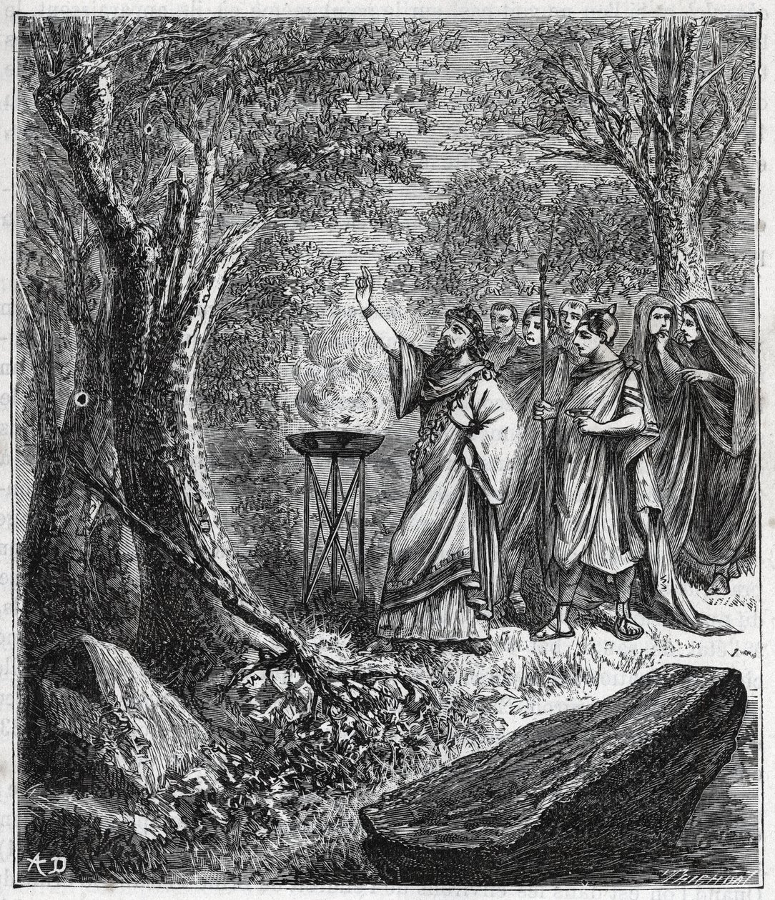 STRUFERTARI (antik Roma'da patlamış ağaçları arındırmak için şenlik) - Alexis Clerc tarafından “” Tüm popüler fizik ve kimyanın kavrayışına getirilen bilimler” deki gravür - 19. yüzyılın sonu. Özel koleksiyon. by French School