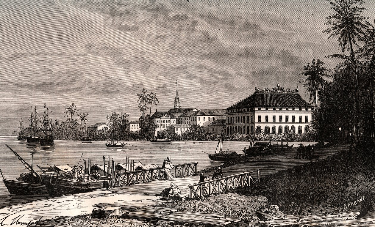 Saygon - Vietnam - Ho-Chi-Minh Şehri (Ho Chi Minh Şehri) - V.-A tarafından “La France illustree: coğrafya, tarih, istatistiksel yönetim” üzerine gravür. Malt-Kahverengi. 1884 by French School