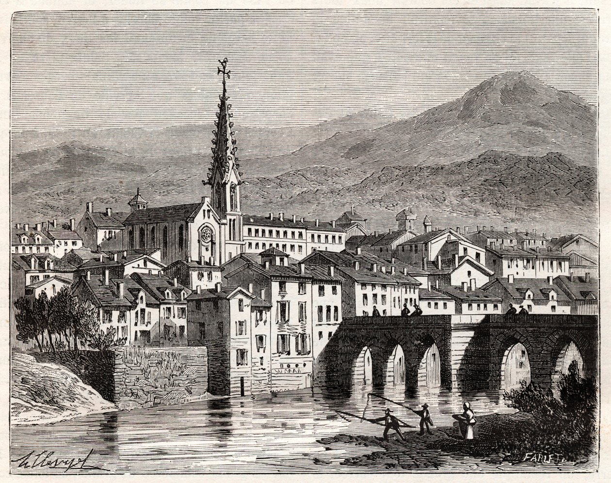 Saint-Antonin-Noble-Val (Saint Antonin Noble Val) - Languedoc-Roussillon-Midi-Pyrenee - VA Malt-Brown tarafından “Fransa illustree: coğrafya, tarih, istatistiksel yönetim” üzerine gravür. 1884 by French School