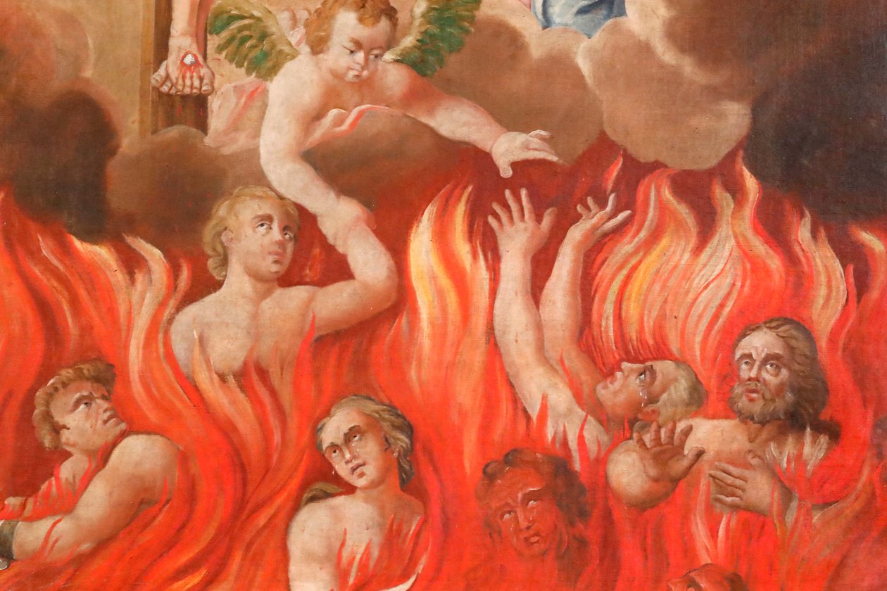 Saint Nicolas de Veroce Kilisesi. Son karar: cehennem. Kaydedilmiş bir grup. Tablo. Fransa. by French School