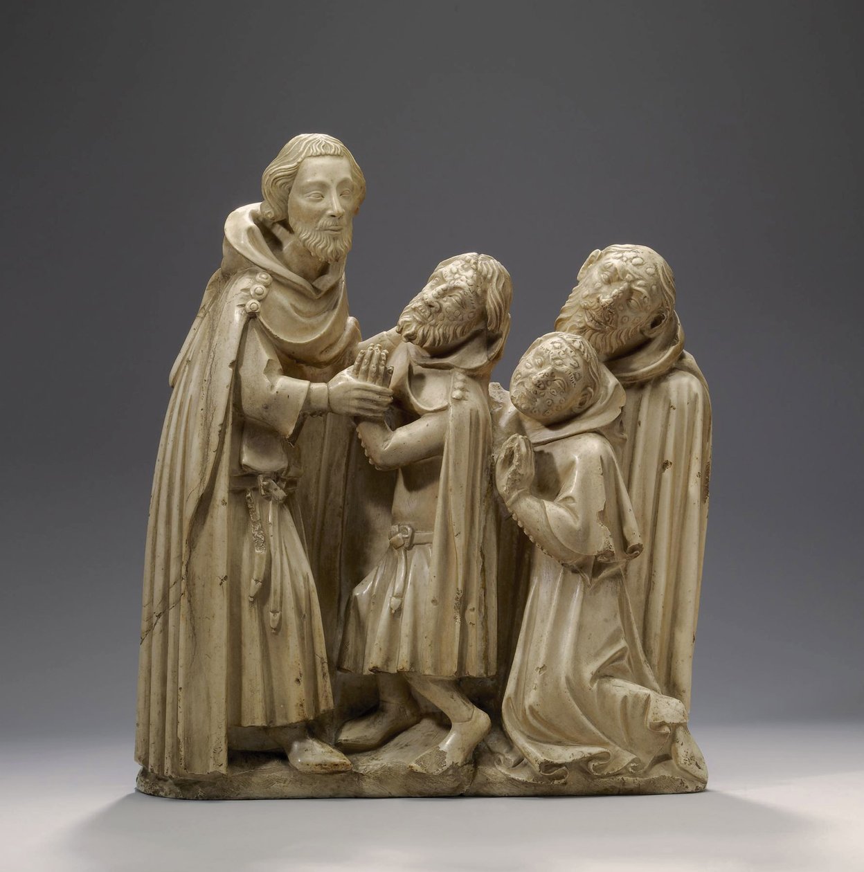 Sabranlı Aziz Elzear üç Cüzzamlıyı iyileştiriyor, c.1373 (kaymaktaşı) by French School