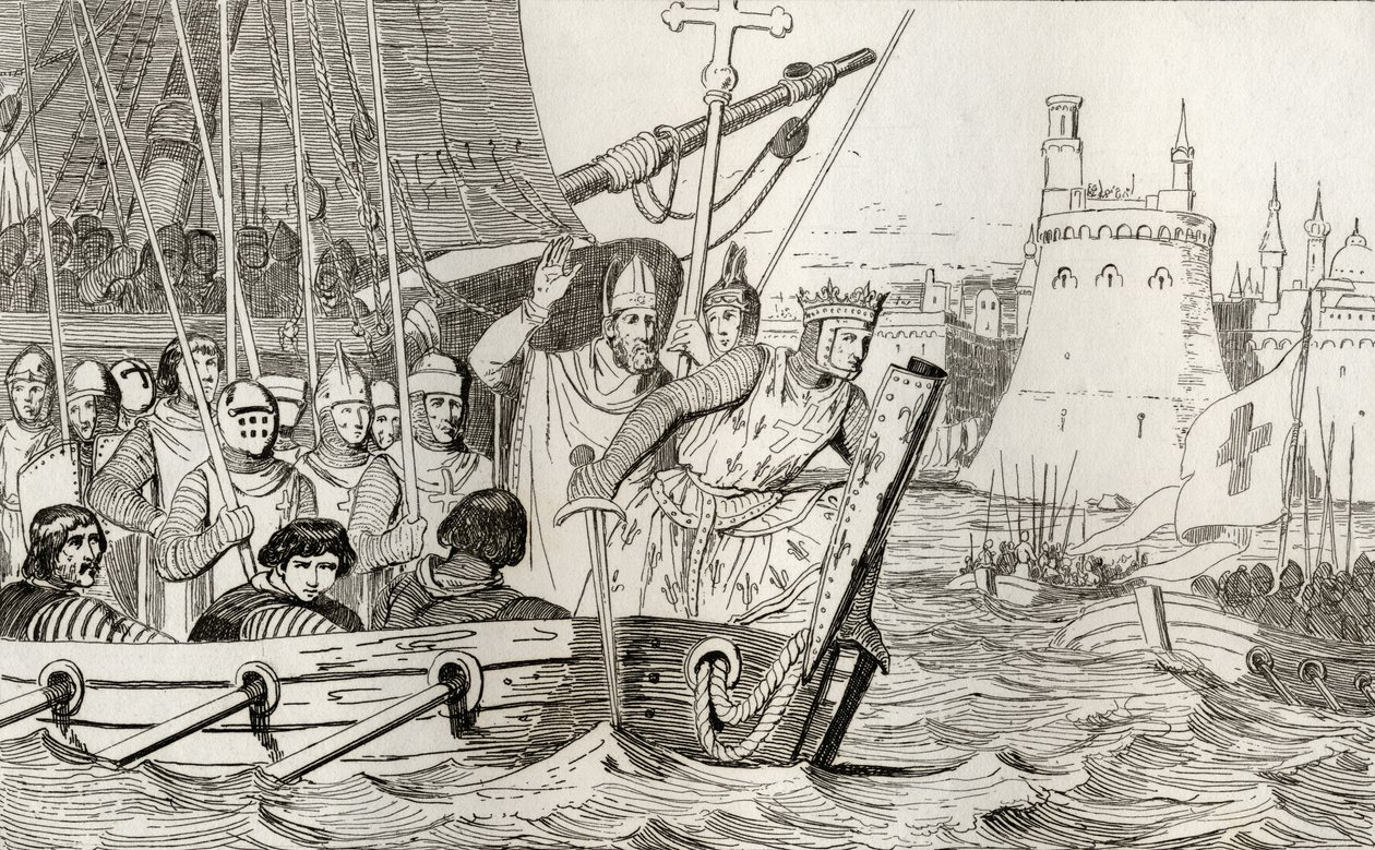 Saint Louis IX (1214-70) leads his troops in battle, from 
