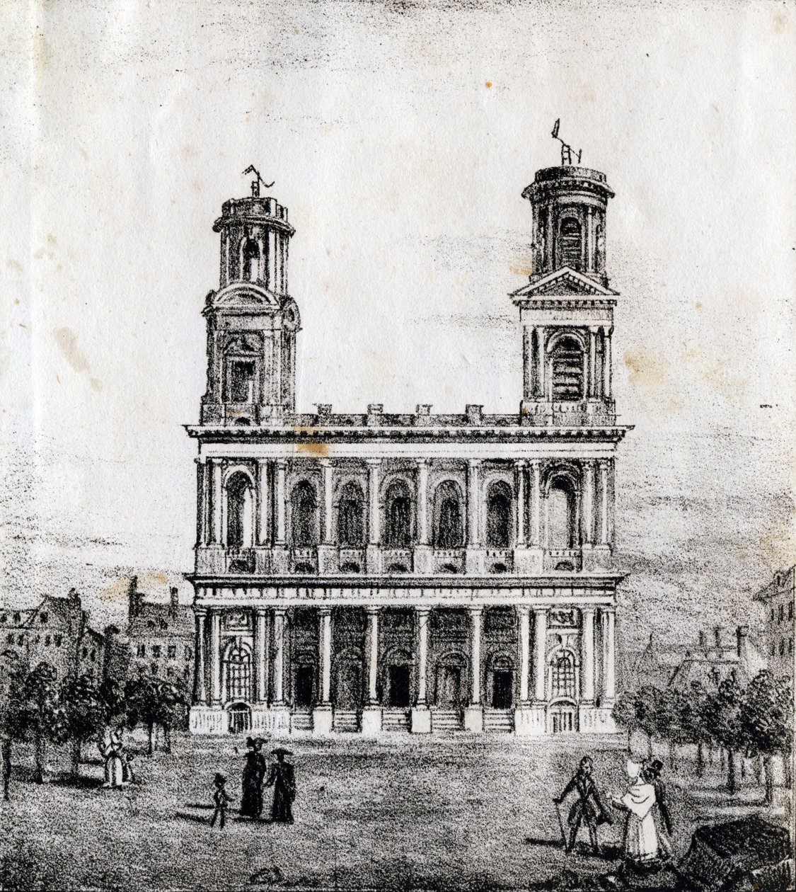 Saint Sulpice Kilisesi, Paris - "Alphabet Picturesque des Monumens de Paris" c.1840 (gravür) by French School