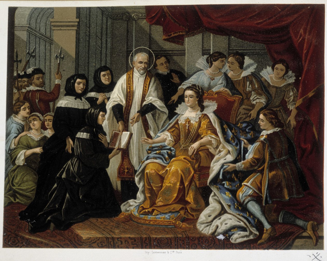 Saint Vincent de Paul, Avusturyalı Anne'ye 18. yüzyıla ait bir tablodan ilk Yardım Kızları'nı (“Saint Vincent de Paul Kızkardeşleri” olarak da bilinir) sunar. by French School