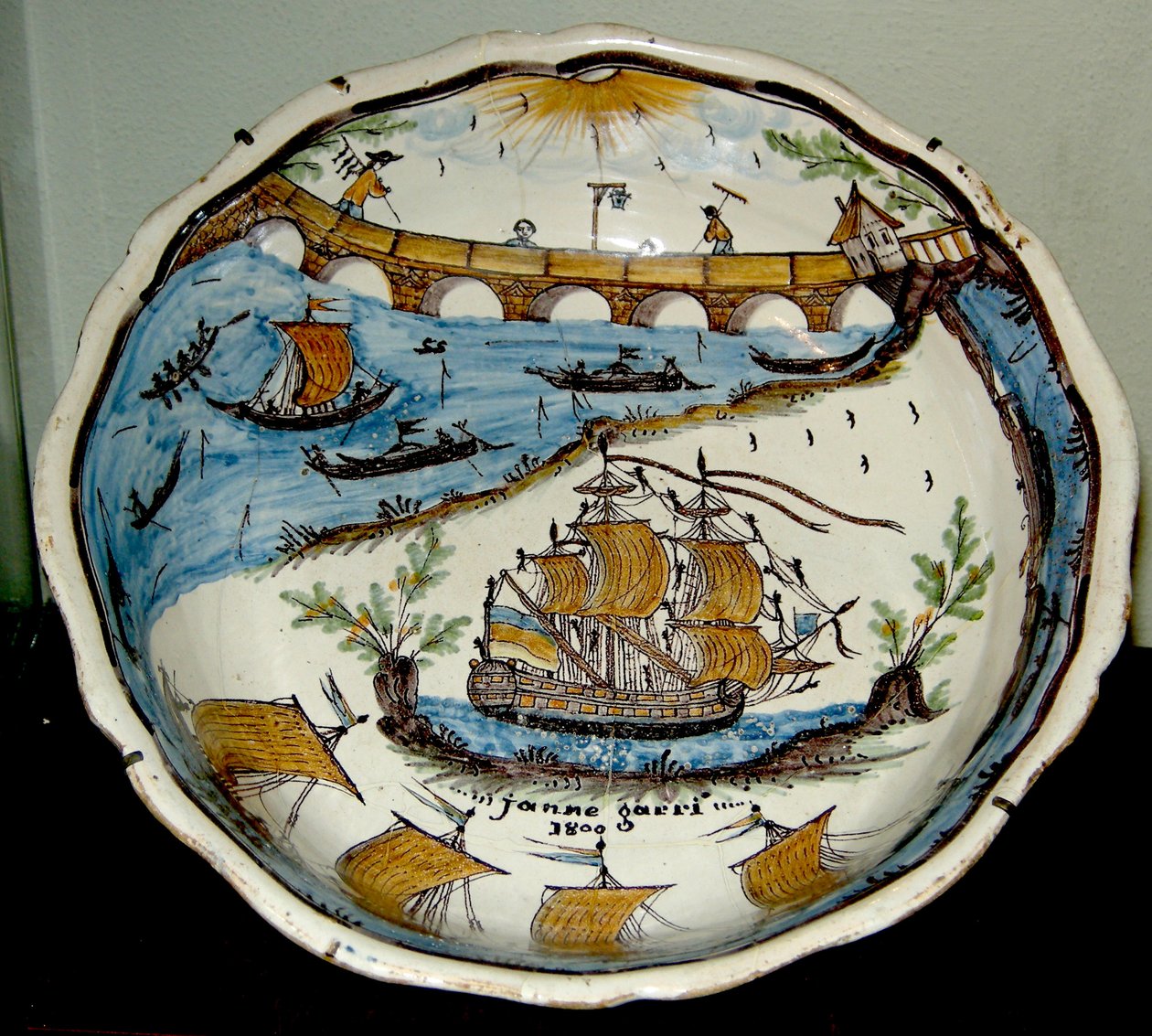 Loire, Nevers, 1800 (seramik) üzerinde nakliye tasvir eden salata kasesi by French School