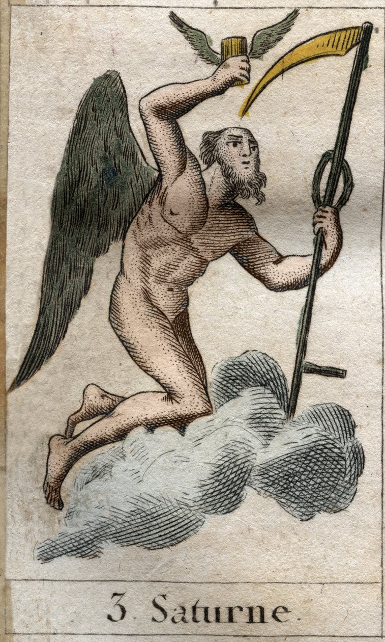 Tarım ve hasat tanrısı Satürn, sahte ile temsil edilir. Pierre Blanchard 1803
