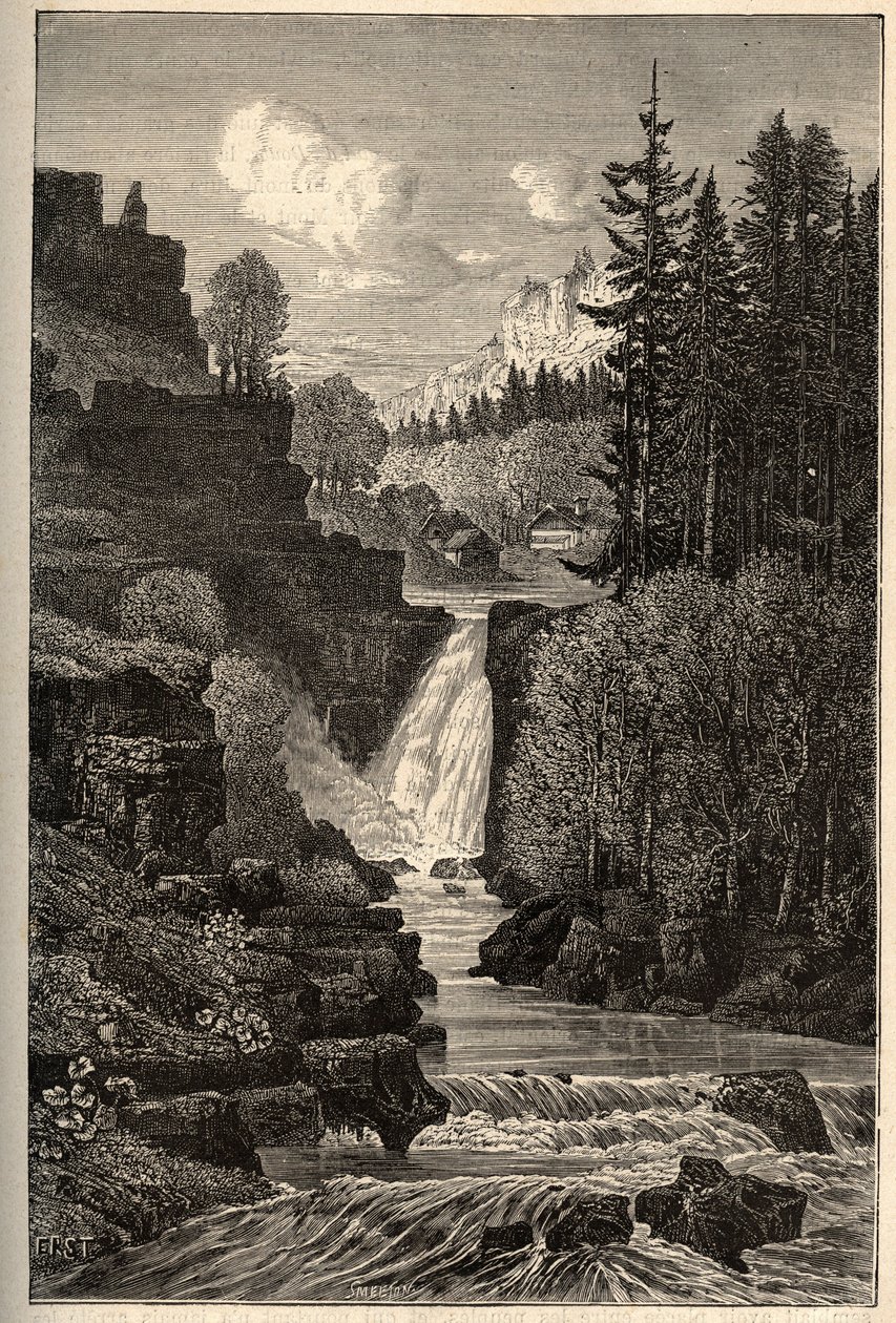 Saut du Doubs (şelale şelalesi) Franche-Comte - “” PATRIE”” üzerine gravür - LUCIEN HUARD TARAFINDAN 6 CİLTTE FRANSA