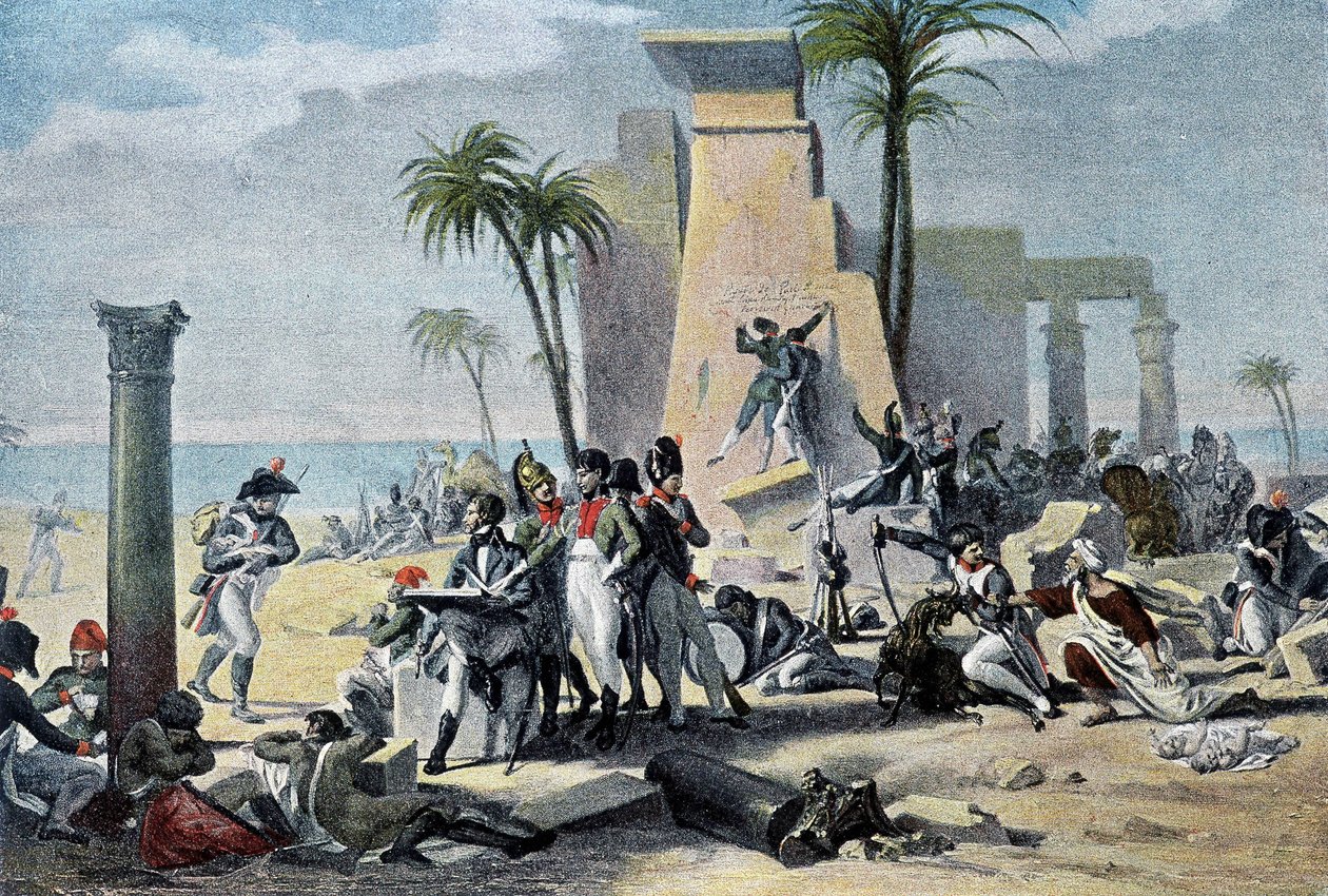 Yukarı Mısır'daki Sahne (Yaşayan Denon ve kalıntılar arasında dinlenen Fransız Ordusu) (Living-Denon) - "" Victoires et Conquêtes des Armees Francaises"", Paris by French School