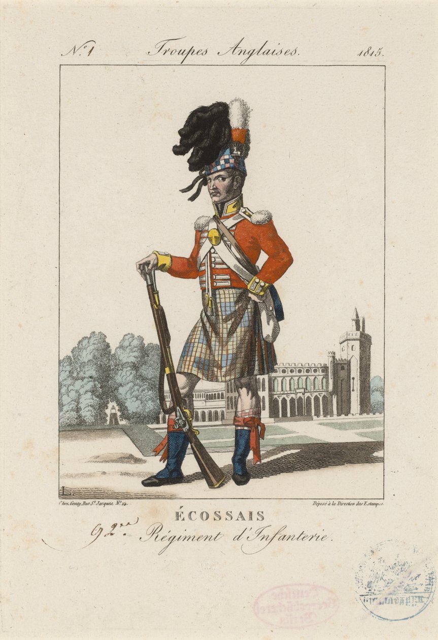 İskoç 92. Piyade Alayı, c.1815 (renkli gravür) by French School