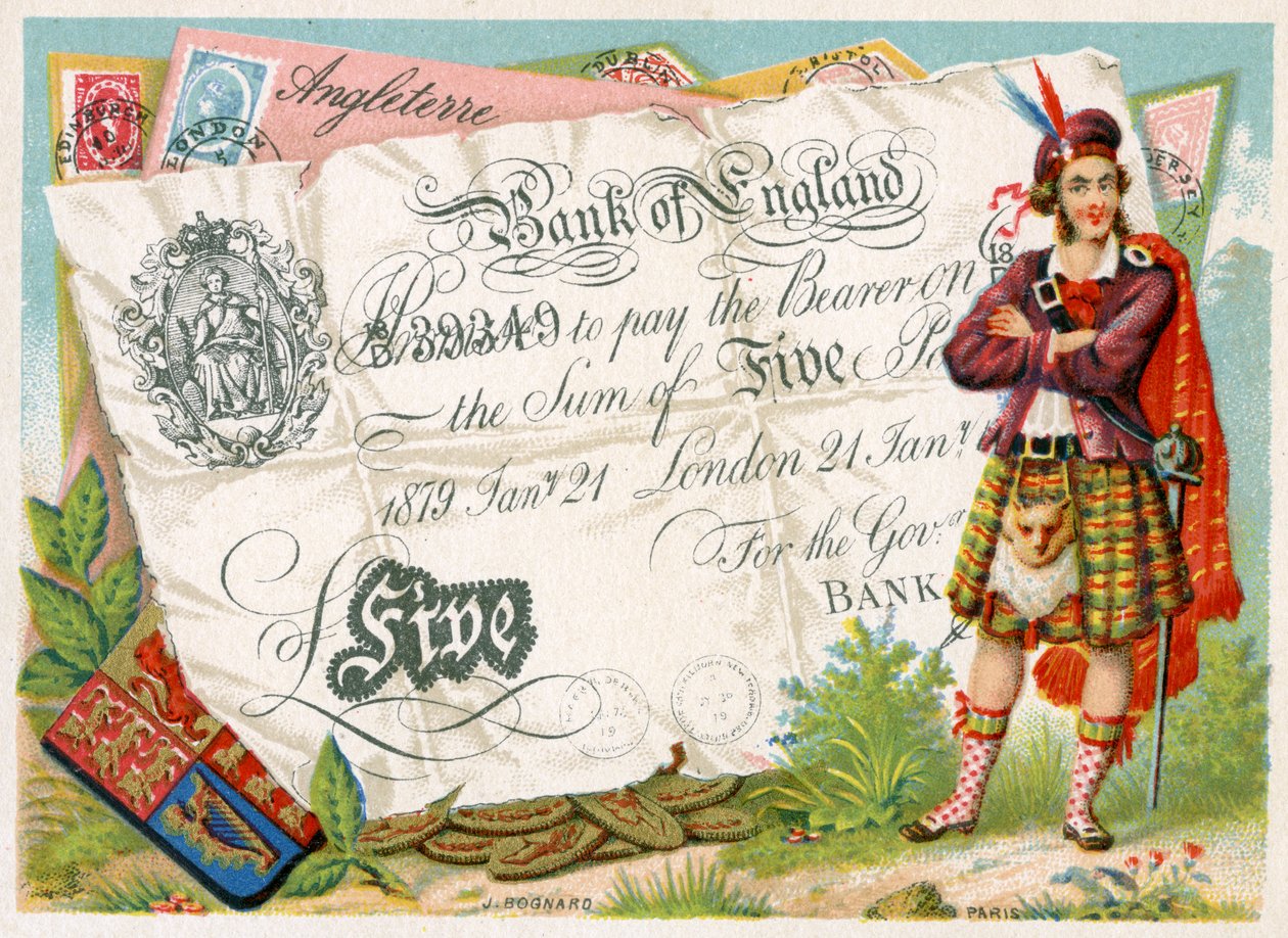İngiltere Bankası Beş Pound Notunu koruyan İskoç askeri, 1886-95 by French School