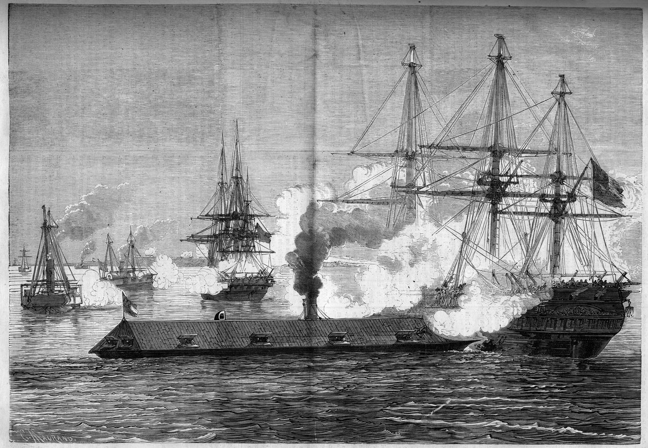 Ayrılma Savaşı (1861-1865) veya Amerikan İç Savaşı - Newport News Deniz Savaşı (Virginia) - 8-9 Mart by French School
