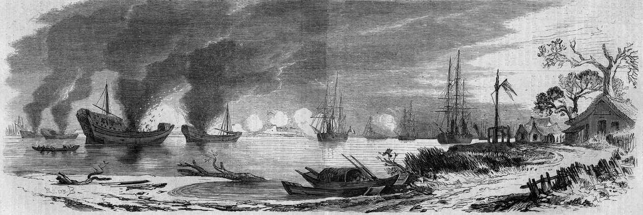 Fransa ile İngiltere ve Çin arasındaki ikinci afyon savaşı (1858-1860): Yangın çıkaran malzemelerle dolu Çin hurdaları, İngiliz ve Fransız filolarına karşı fırlatıldı. Çin by French School