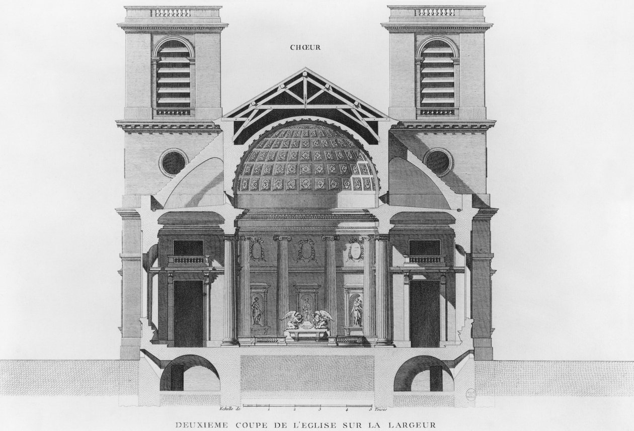 Saint-Philippe-du-Roule, Paris kilisesinin ikinci enine kesiti by French School