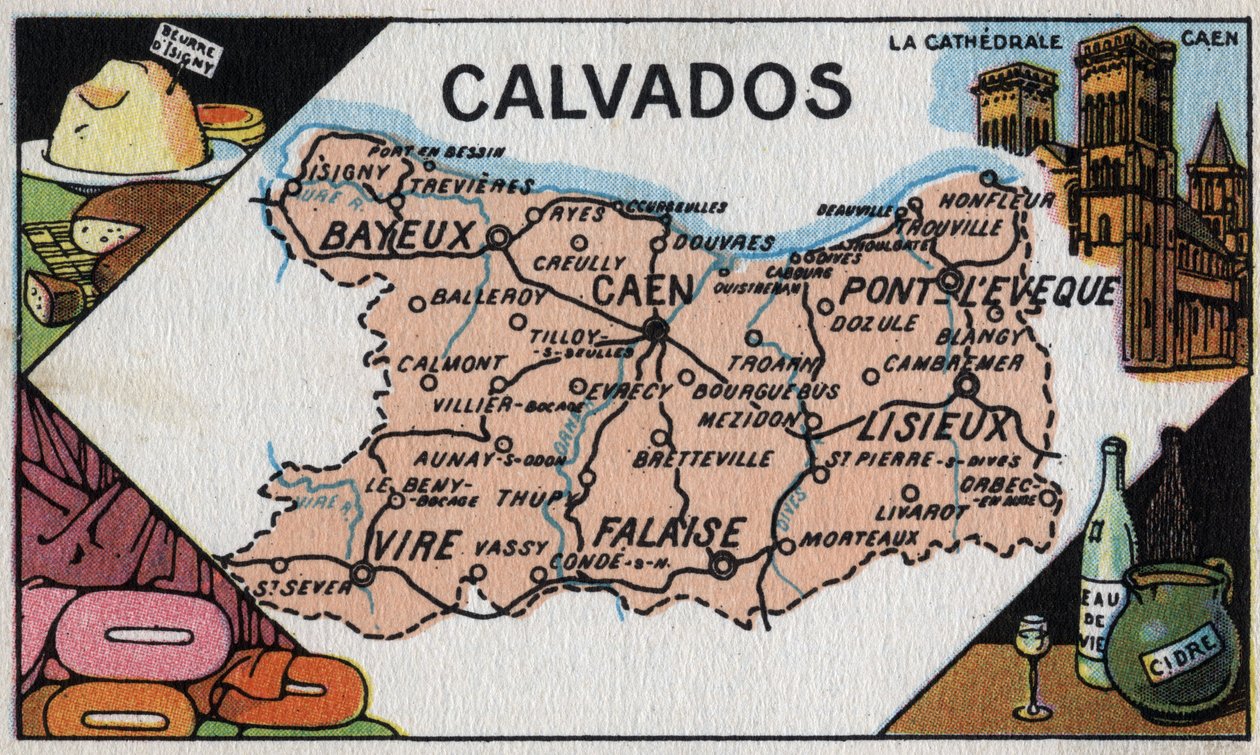 Fransız departman haritaları serisi: Le Calvados, 20. yüzyılın başları (kromo) by French School