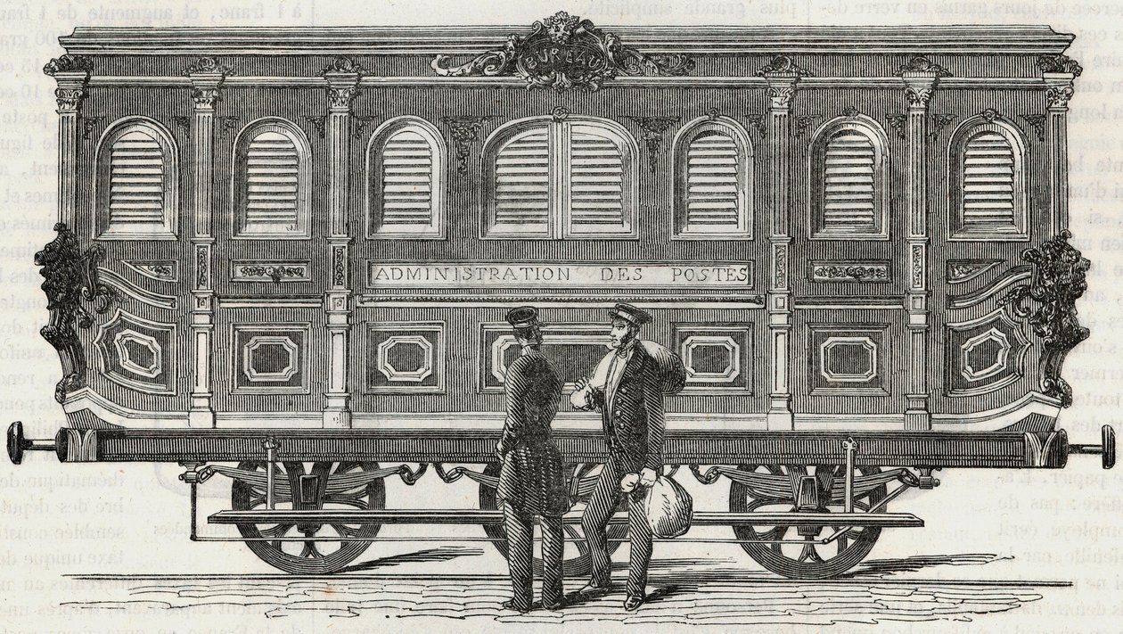Postane - mobil ofisin dış görünümü - Edmond Texier 1852 tarafından “Tableau-de-Paris” de gravür by French School