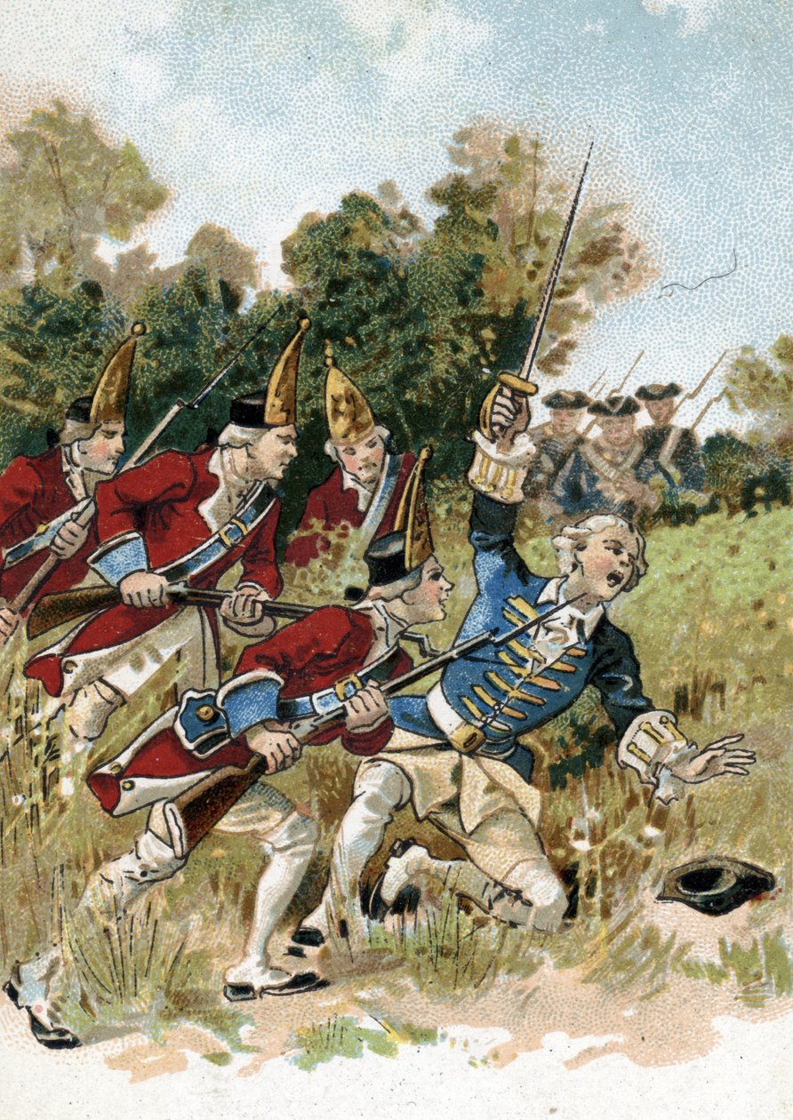 Yedi Yıl Savaşları (1756-1763): Assa Şövalyesi (1733-1760) olarak bilinen Louis d'Assas du Mercou'nun ölümü, Fransız kaptan by French School