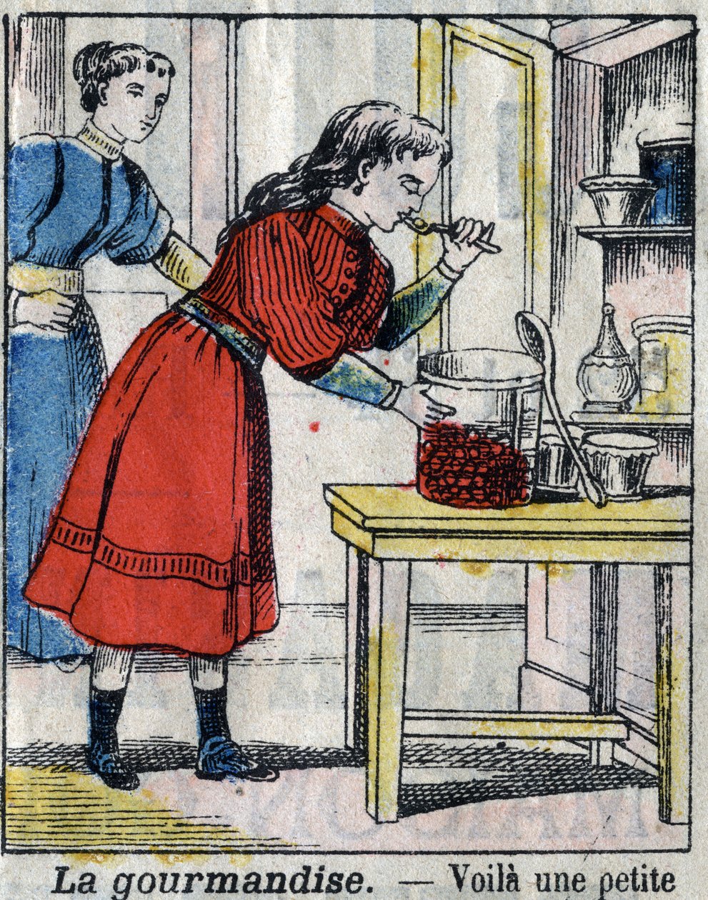Yedi ölümcül balık avı: Gourmandise. 19. yüzyılın sonlarında epinal görüntüleme. (Ben sette peccati o vizi Capitali) by French School
