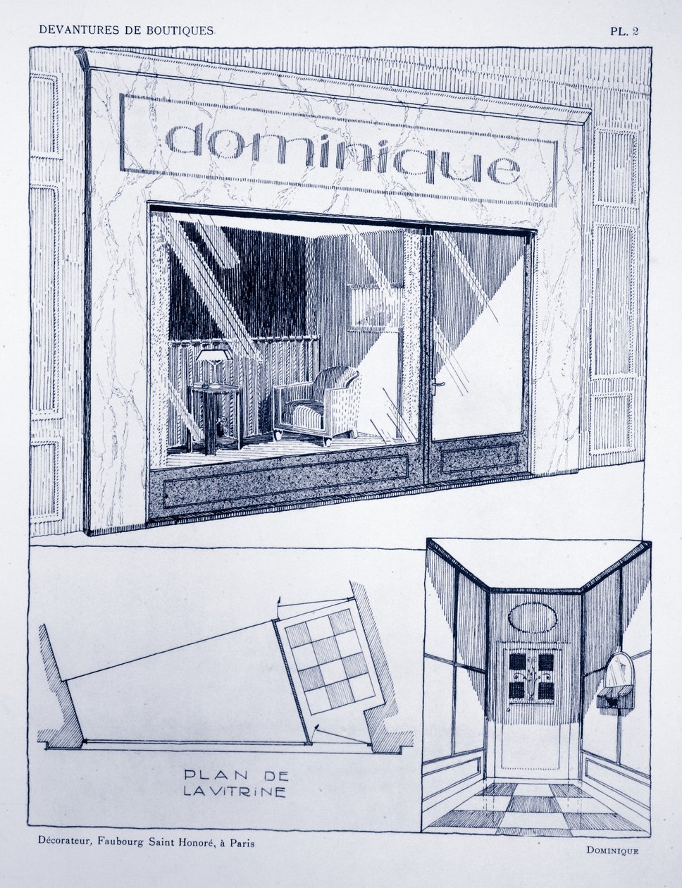 Dükkan önü, plaka 2, Louis-Pierre Sezille, Paris, 1927 tarafından Devantures de Boutiques