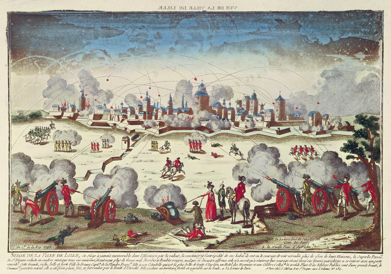 Lille Kuşatması ve Bombardımanı Albert de Saxe-Teschen, Eylül-Ekim 1792 (renkli gravür) by French School