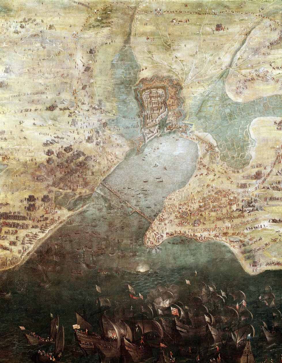 La rochelle şehrinin kuşatması, 1627, detay (resim, c.1640) by French School