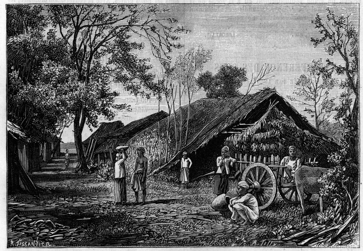 Burma, Mandalay yakınlarındaki bir köyde ipek solucanlarının pamuklarını eğirdiği ipek üretimi. (Kont Mahe de La Bourdonnais