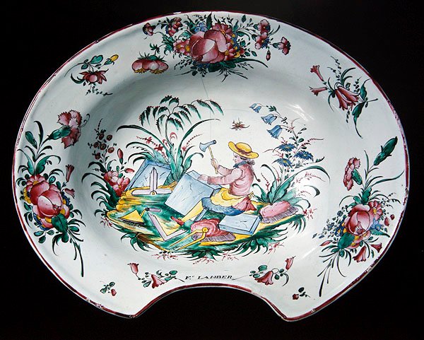 Taş işçiliği bezemeli sıcacık tabak, 1780 dolayları (polikrom çanak çömlek) by French School