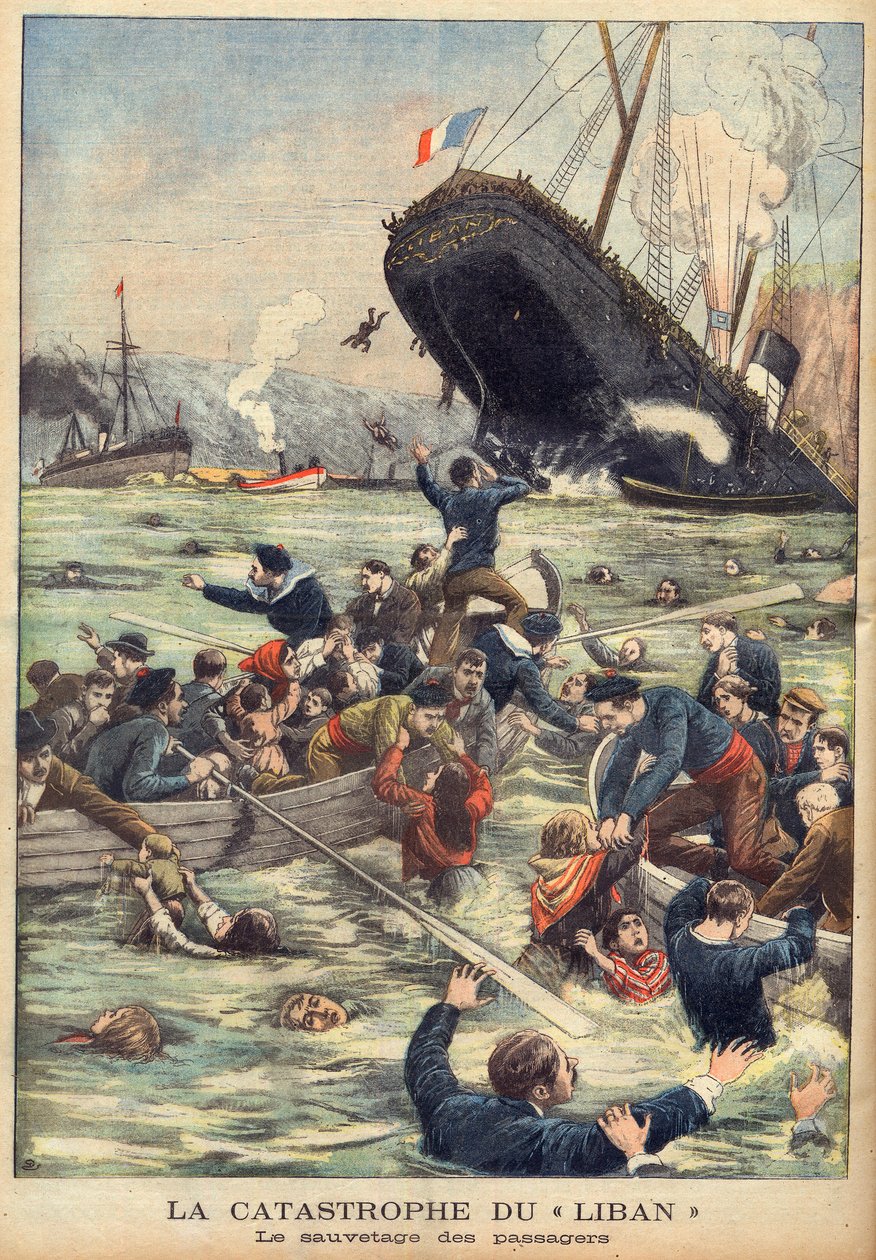 Marsilya açıklarında Liban vapurunun batması, yolcuların kurtarılması ”Le Petit Journal” du 21/06/1903 (gravür) by French School
