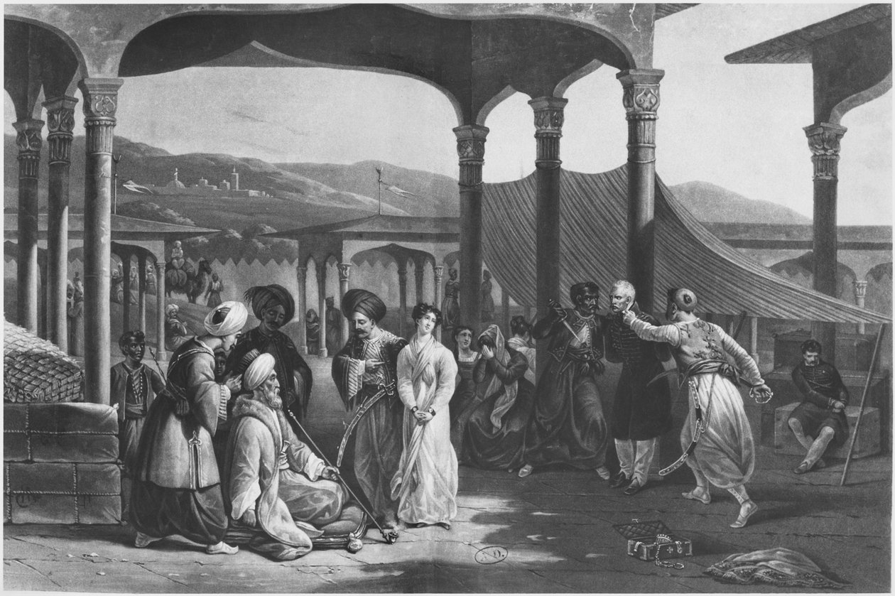 Köle pazarı, Cezayir, Cezayir, c.1820 (lito) (s/b fotoğraf) by French School