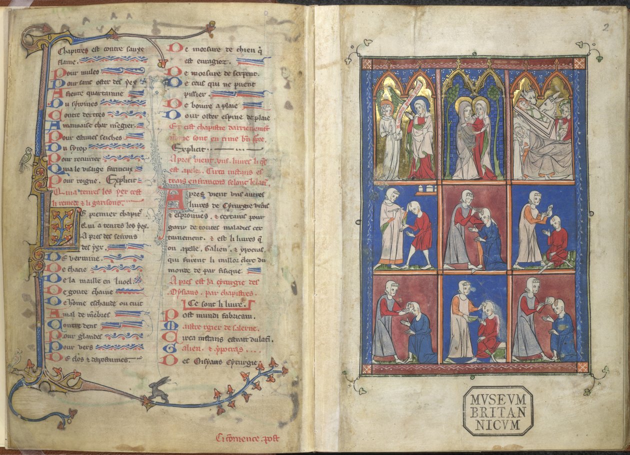 Sloane 1977,f.2 Chirurgia: İncil ve tıbbi sahneler by French School