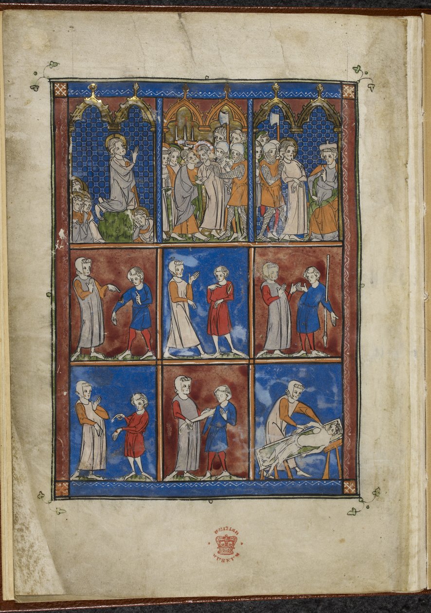 Sloane MS 1977 fol.5v İncil ve tıbbi sahneleri gösteren dokuz minyatür, Chirurgia by French School